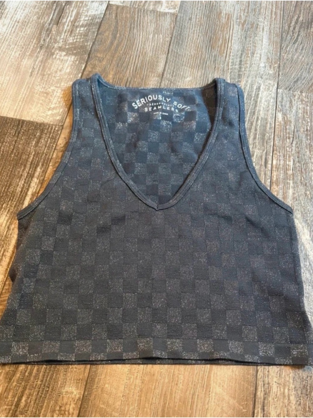 Aeropostale Black Checker V-Neck Crop Tank Top